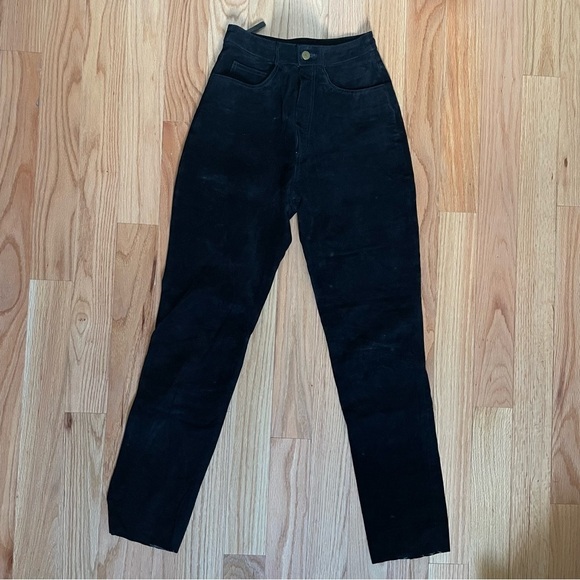 Lew Magram New York Vintage Black Suede Leather High Rise Straight Pants EUC 6 - Picture 1 of 9